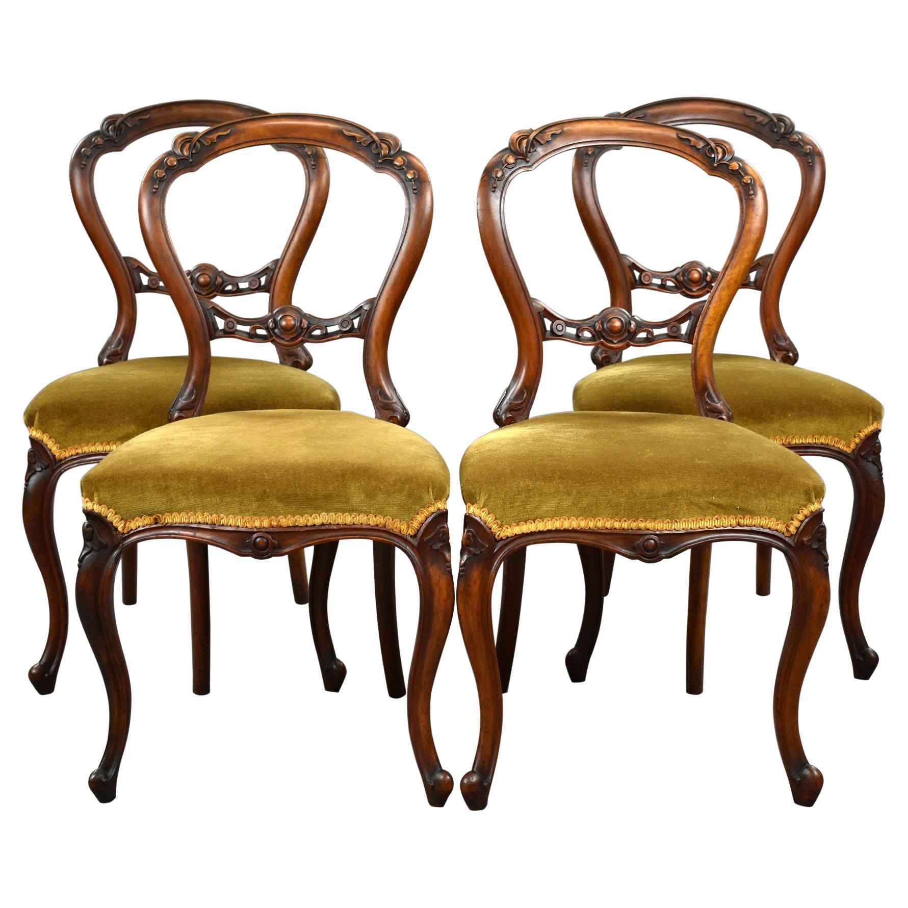 Set Four Victorian Walnut Dining Chairs