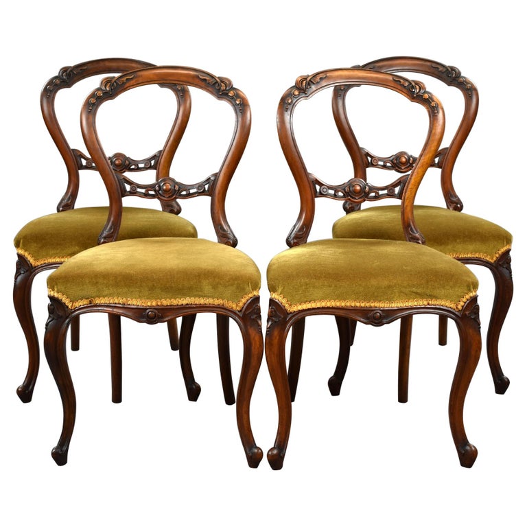 Set Four Victorian Walnut Dining Chairs at 1stDibs