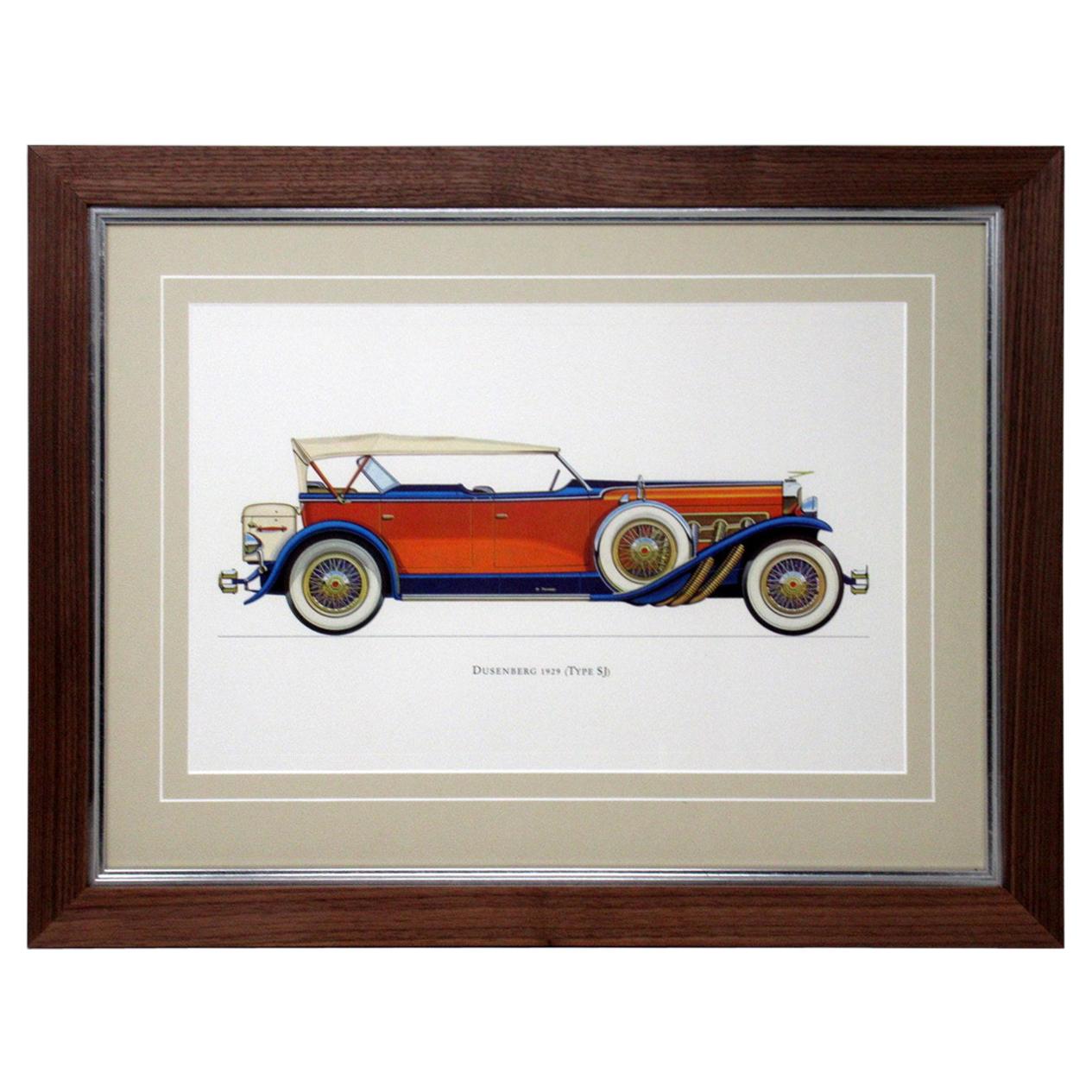 Set Four Vintage American Cars Lithographs Pictures, 1964