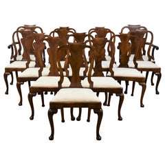 Set of Fourteen Walnut Queen Anne Style Dining Chairs