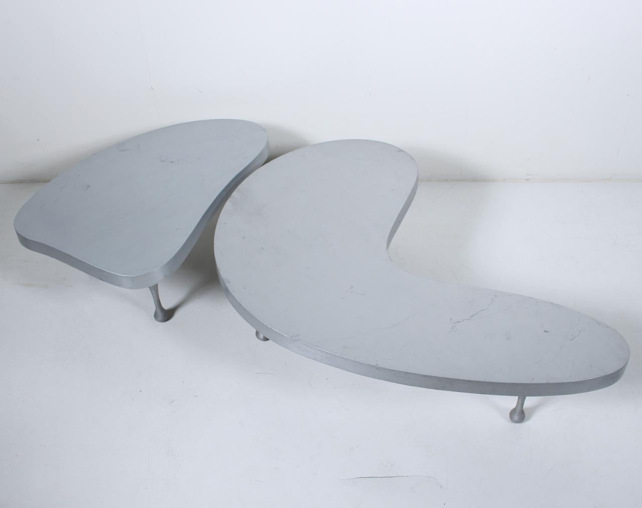 Set Frederick Keisler Cast Aluminium Nesting Tables, 1980s Palazzetti Re-Edition In Good Condition For Sale In Bainbridge, NY