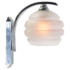 Set French Art Deco Nickel Plated Frosted Glass Sconces Wall Lamps