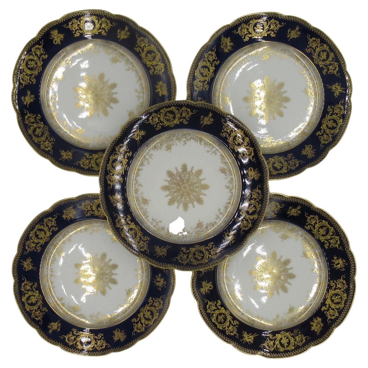 Set French Cobalt Blue Gilt Cabinet Plates Limoges France Charles Field Haviland For Sale