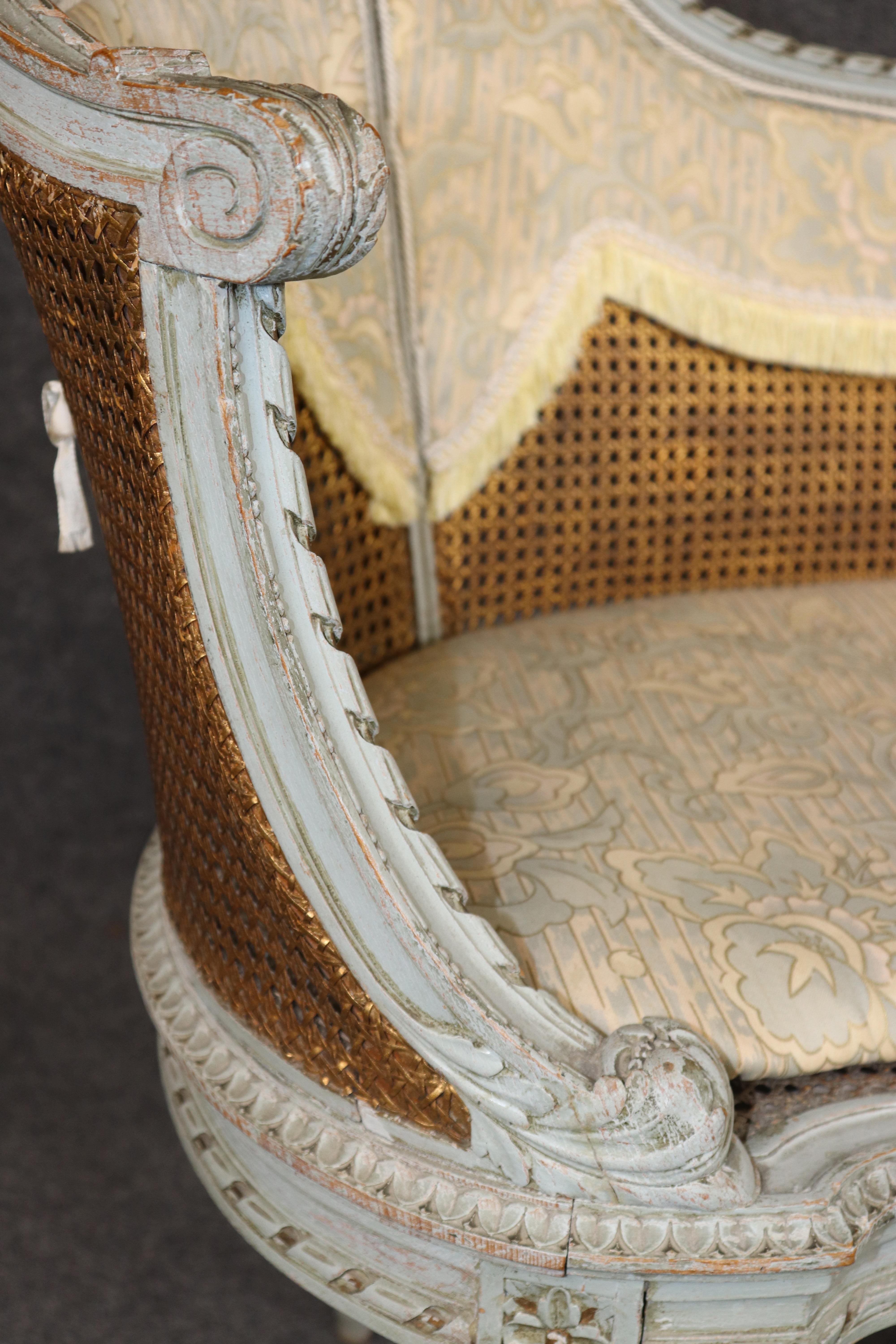 Set French Louis XVI Maison Krieger Cane Walnut Upholstered 5 Piece Parlor Set For Sale 6