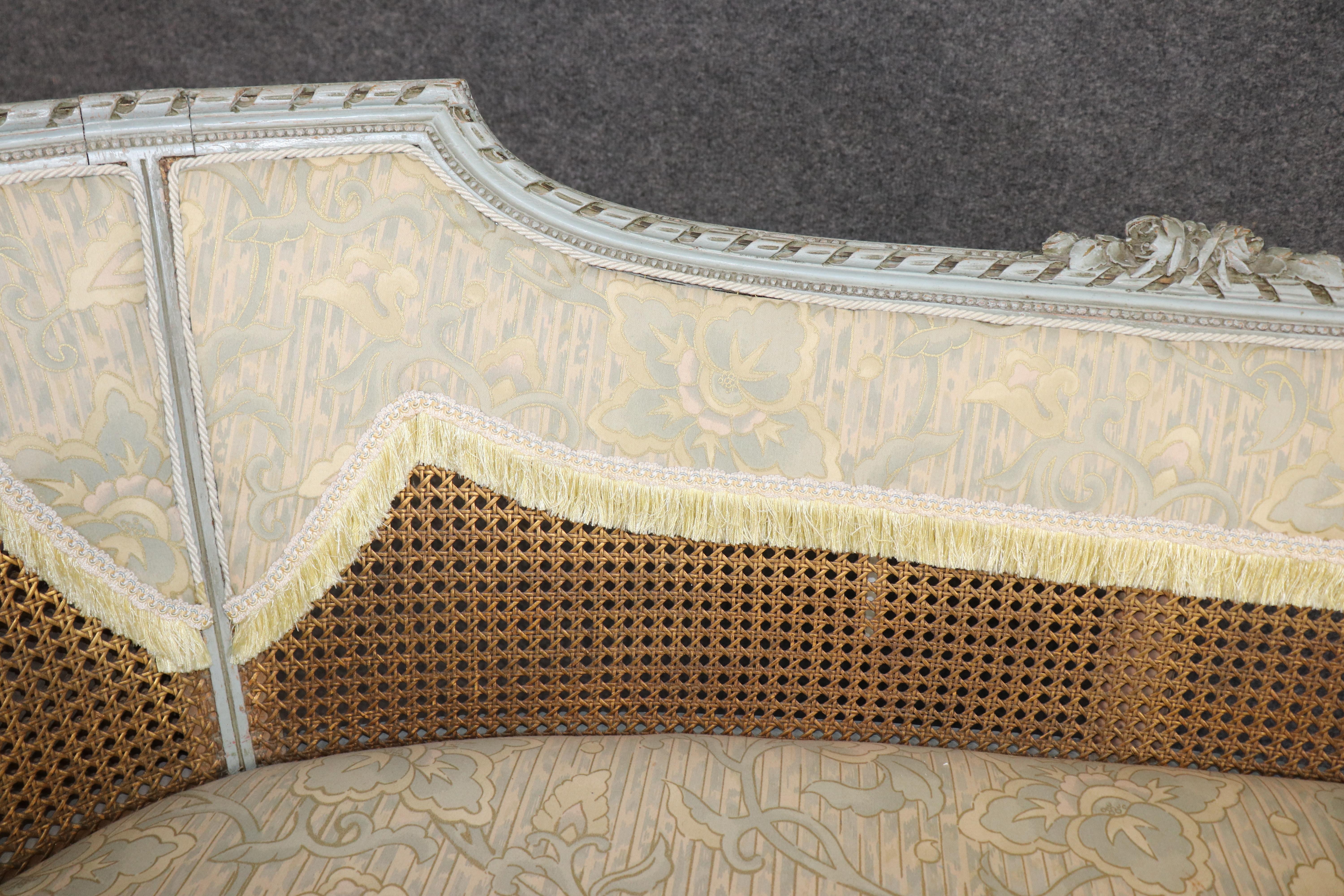 Set French Louis XVI Maison Krieger Cane Walnut Upholstered 5 Piece Parlor Set For Sale 8