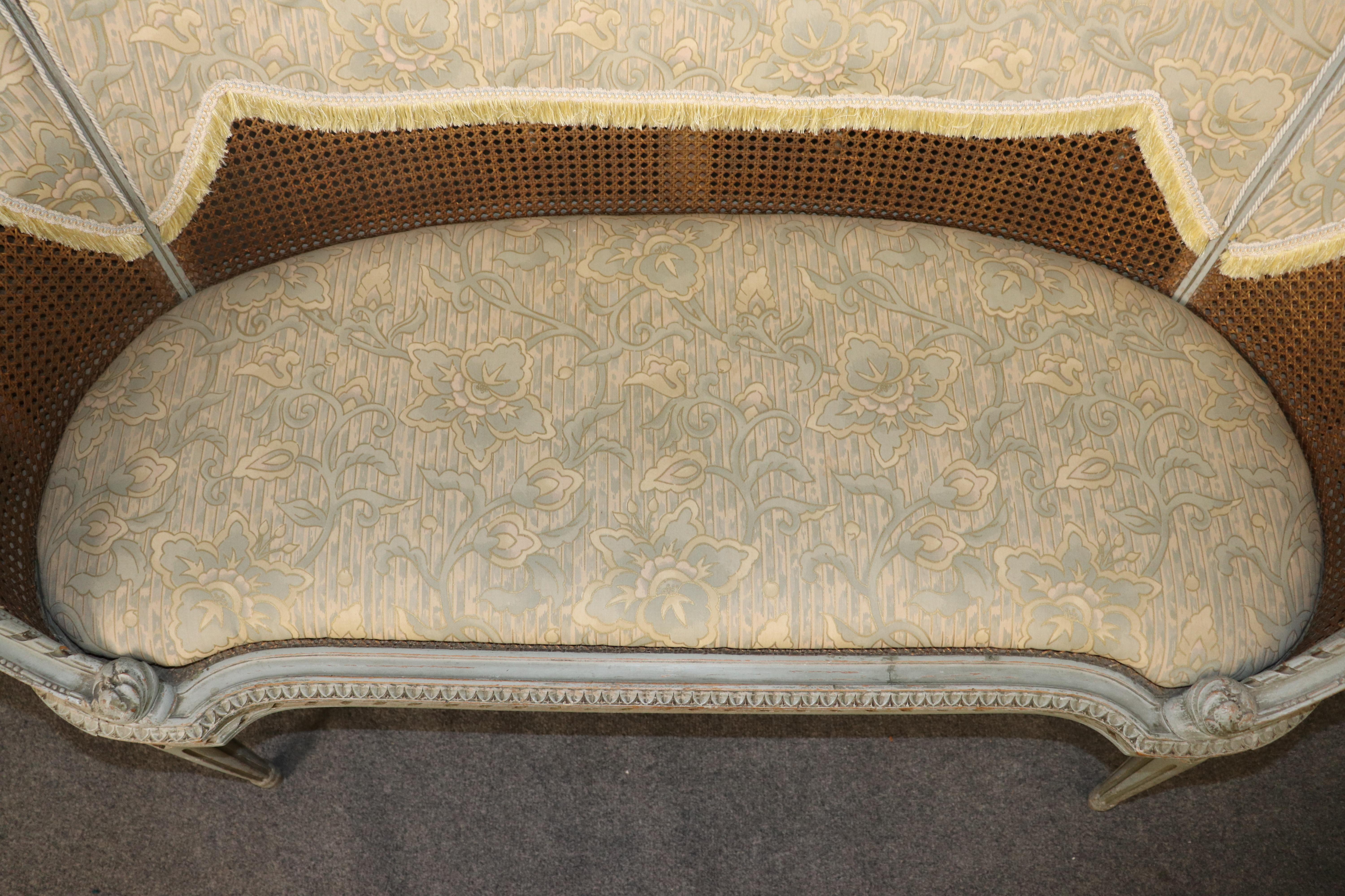 Set French Louis XVI Maison Krieger Cane Walnut Upholstered 5 Piece Parlor Set For Sale 9