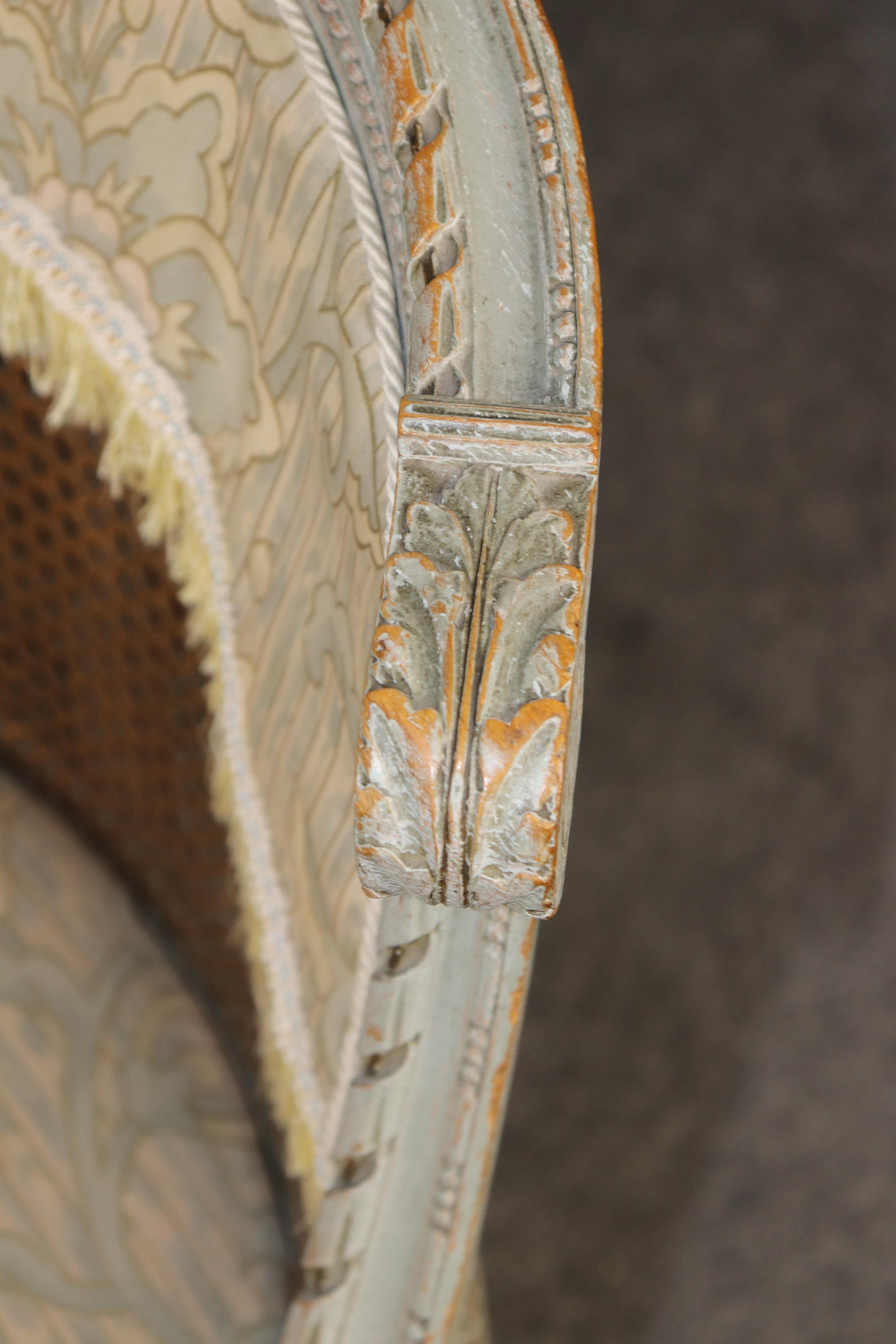 Set French Louis XVI Maison Krieger Cane Walnut Upholstered 5 Piece Parlor Set For Sale 10