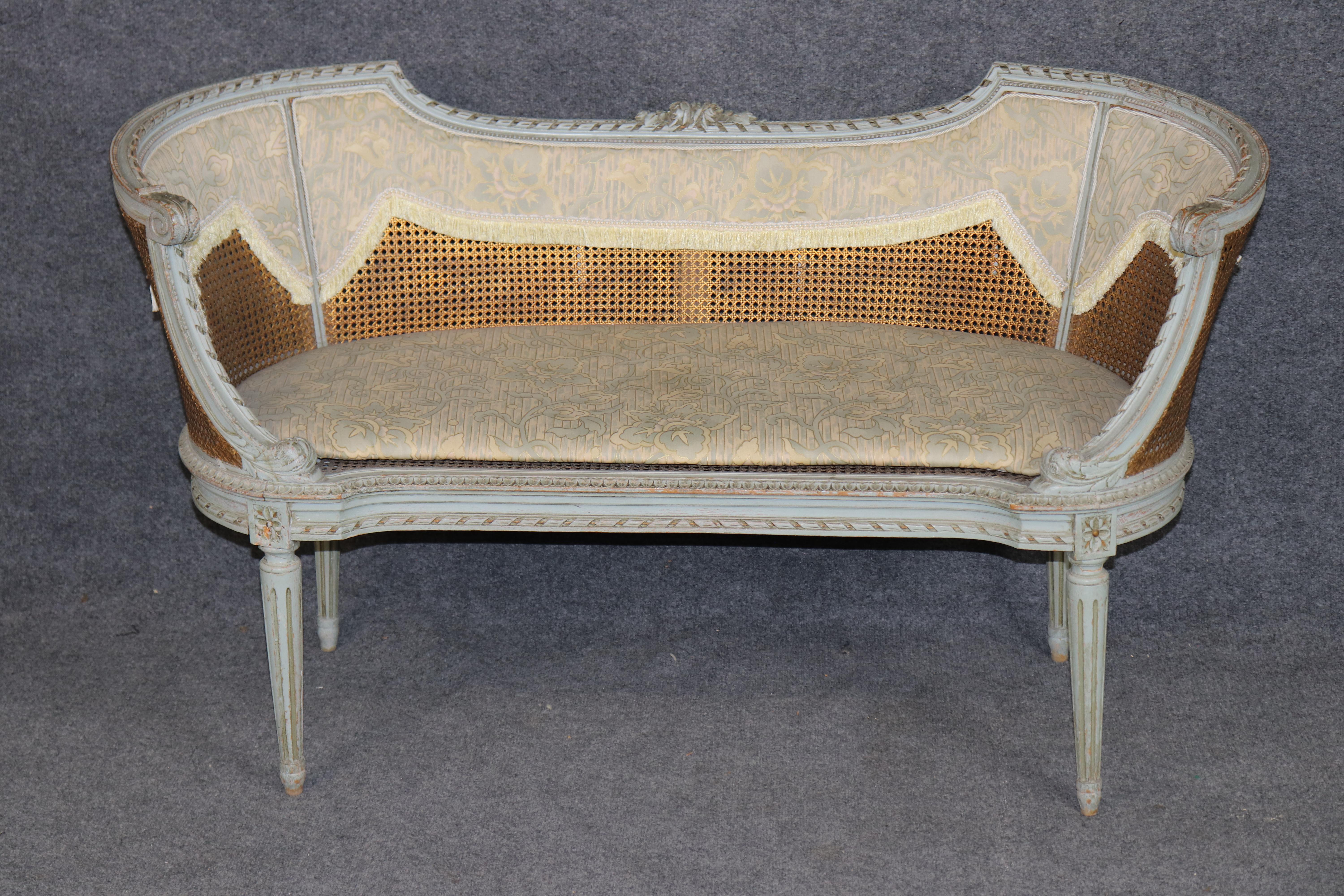 Late 19th Century Set French Louis XVI Maison Krieger Cane Walnut Upholstered 5 Piece Parlor Set For Sale