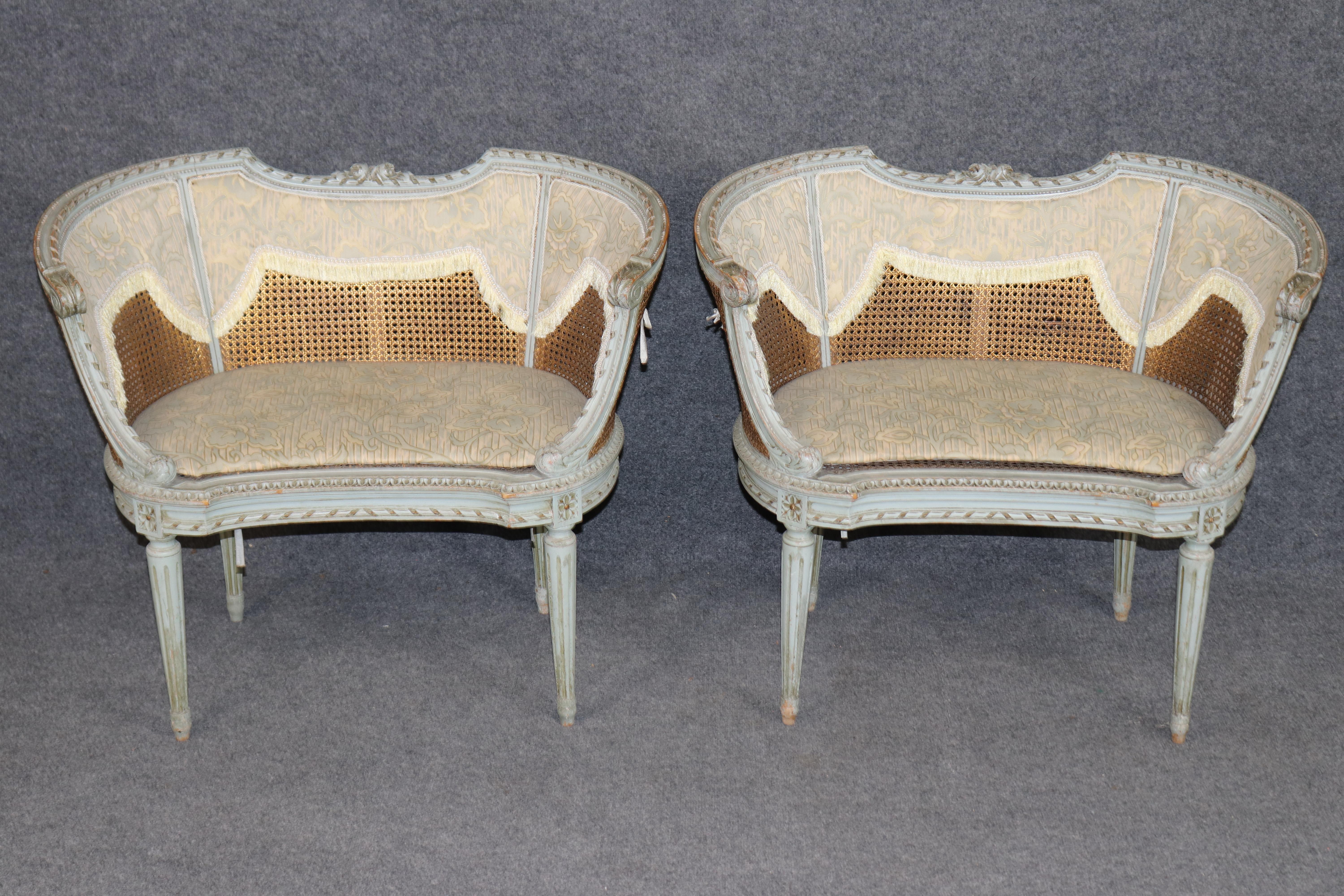 Upholstery Set French Louis XVI Maison Krieger Cane Walnut Upholstered 5 Piece Parlor Set For Sale