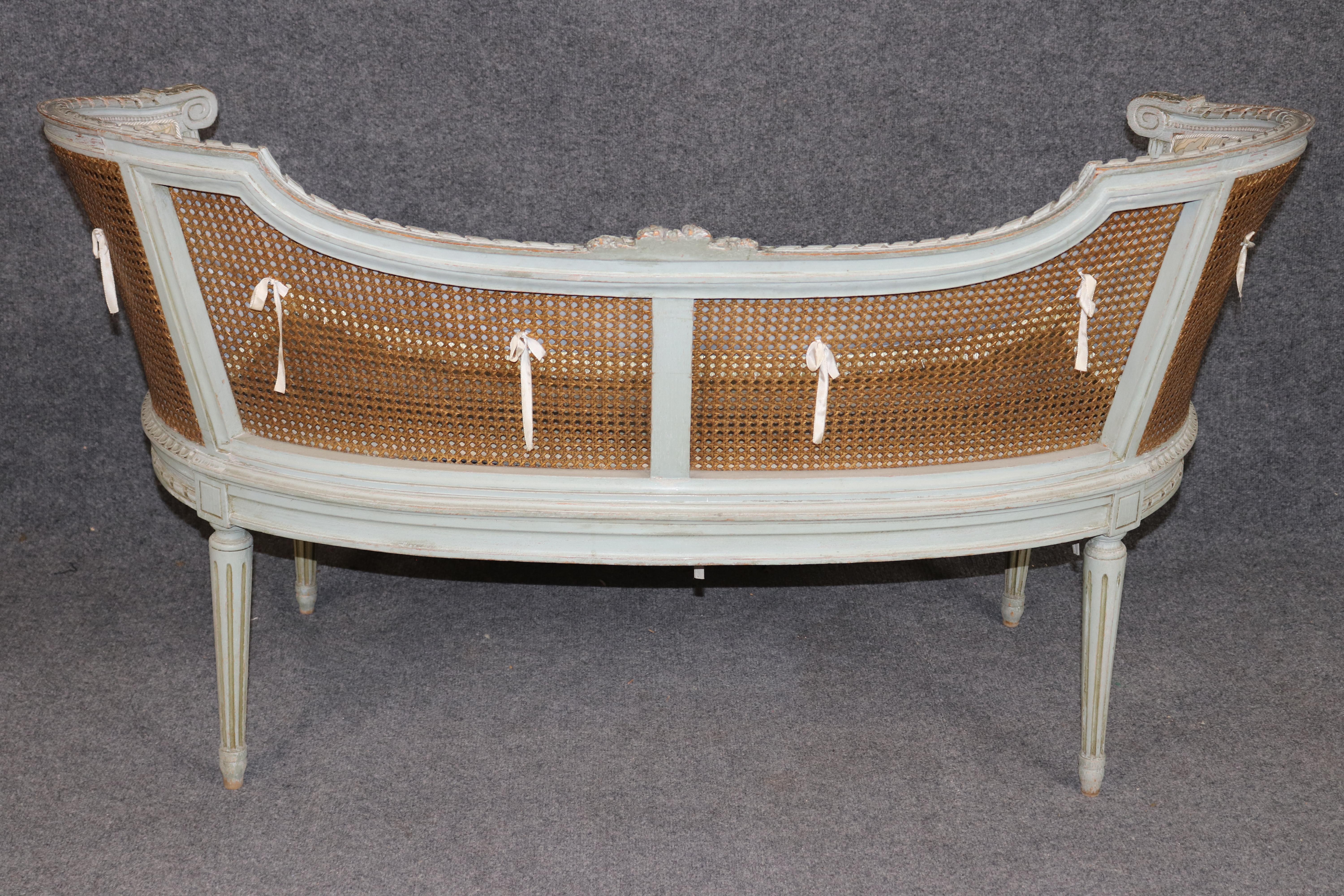 Set French Louis XVI Maison Krieger Cane Walnut Upholstered 5 Piece Parlor Set For Sale 3