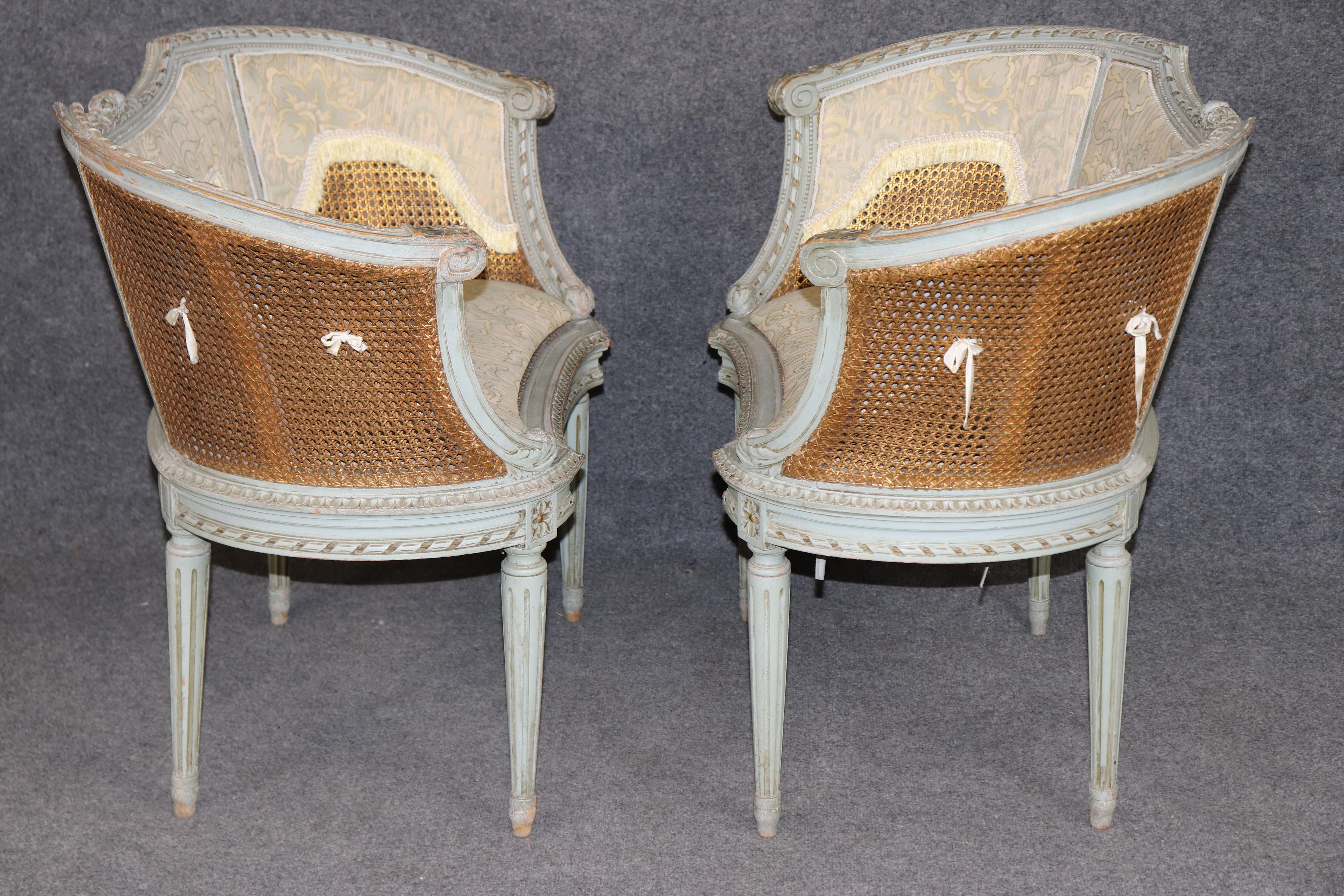 Set French Louis XVI Maison Krieger Cane Walnut Upholstered 5 Piece Parlor Set For Sale 4