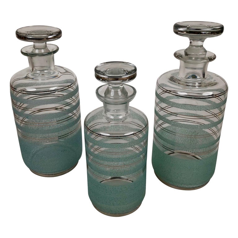 Set from Three Glass Carafes from 1930s, in Cabana Style For Sale at
