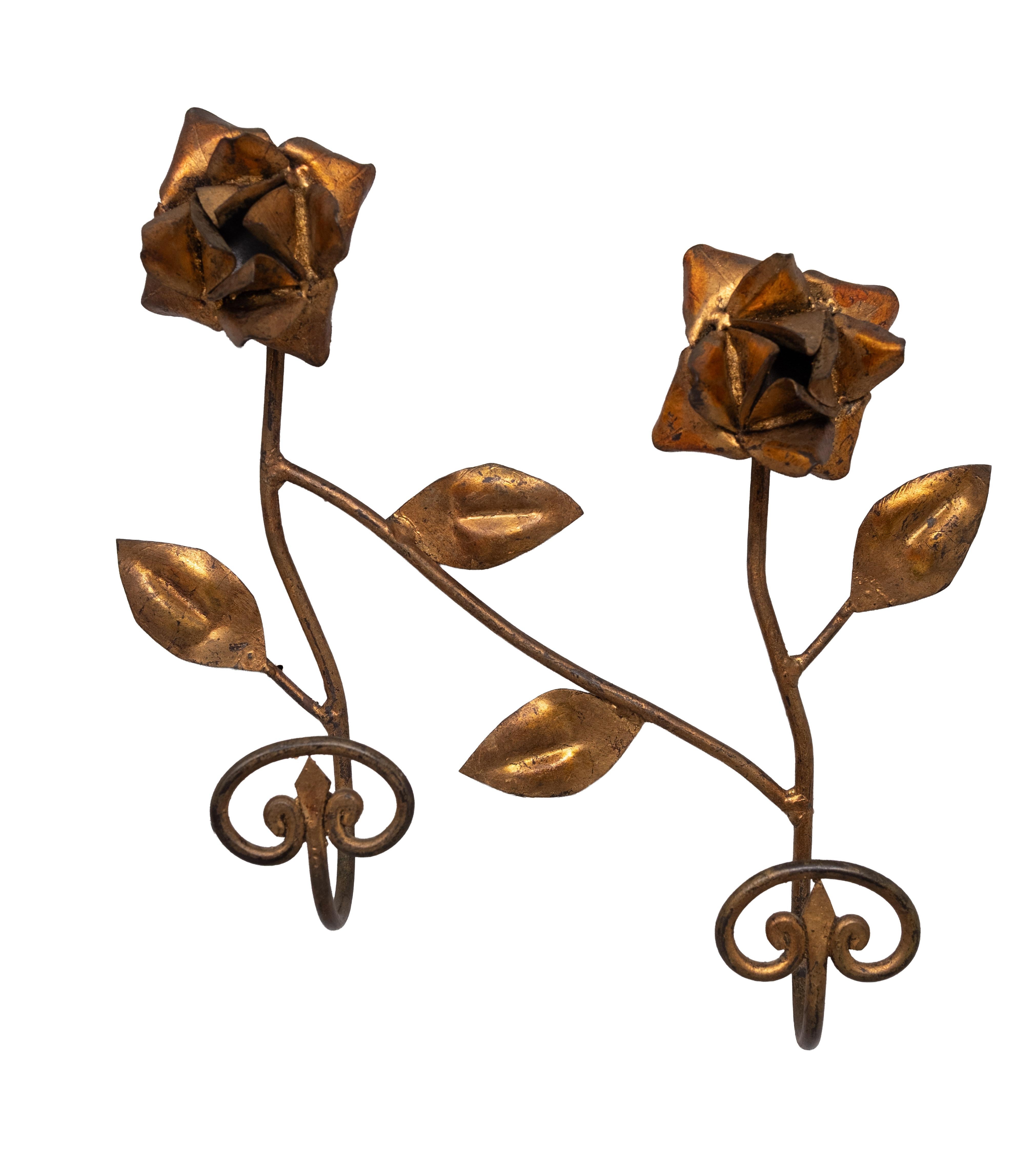 Set di appendiabiti a rosa in metallo dorato Florentine Tole ware Tole, 1950.  