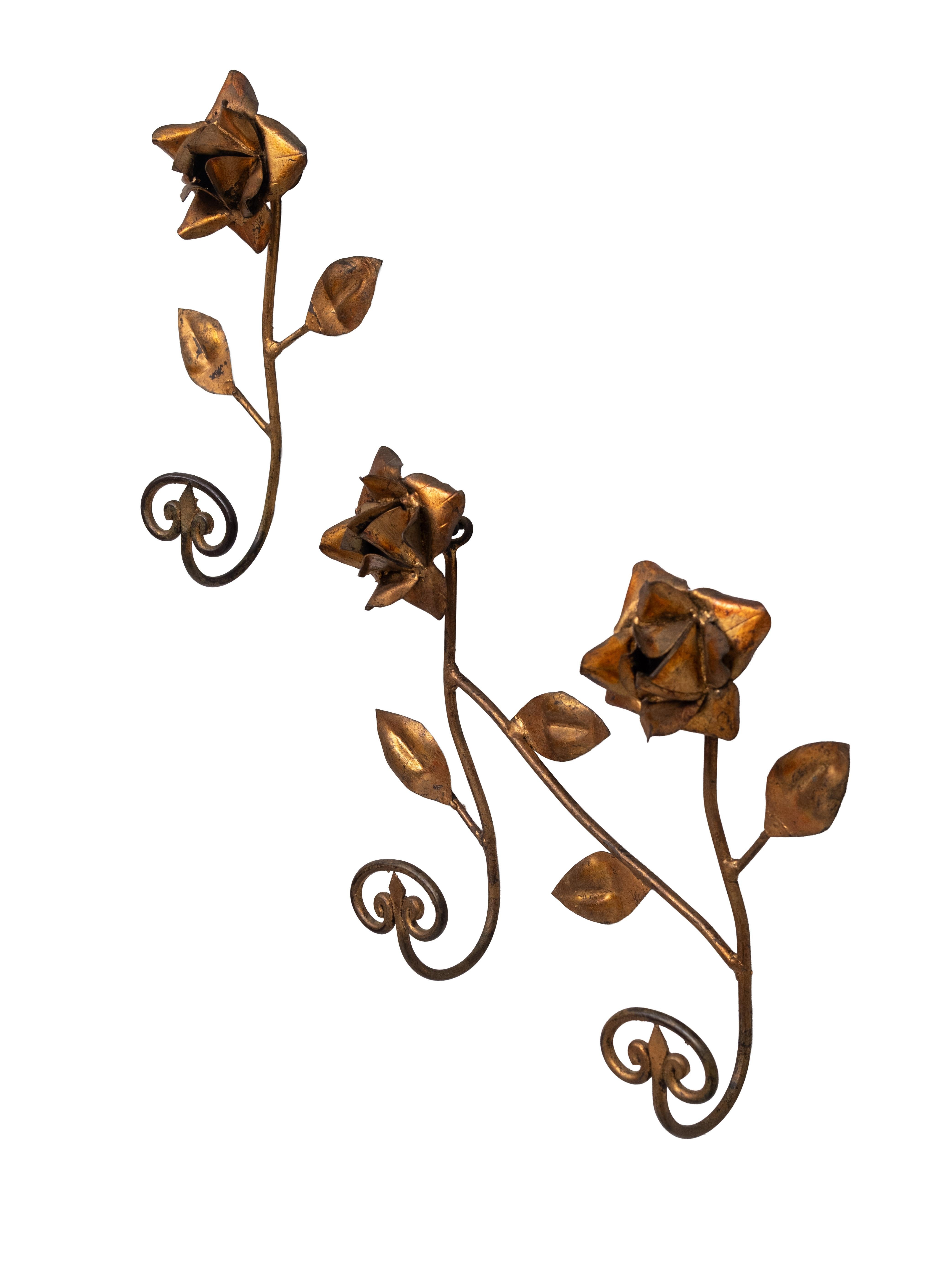 Hollywood Regency set Appendiabiti da parete in metallo dorato 1950 Francia in vendita