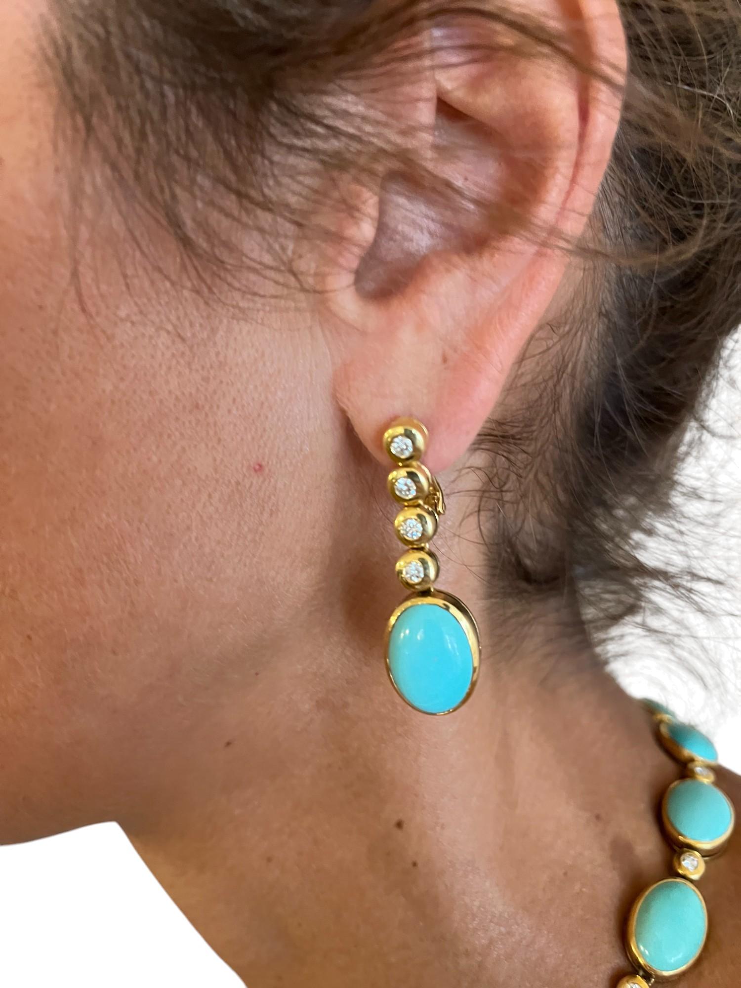 Gold Jewelry Set with Turquoise and Diamonds - Timeless Elegance In New Condition For Sale In Milano, Lombardia