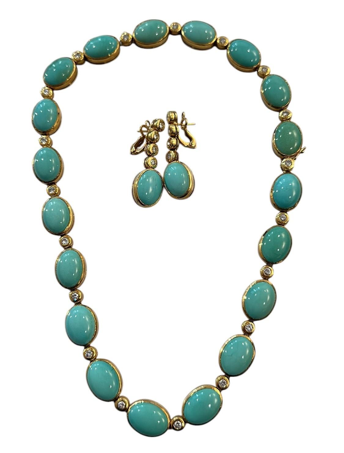 Gold Jewelry Set with Turquoise and Diamonds - Timeless Elegance