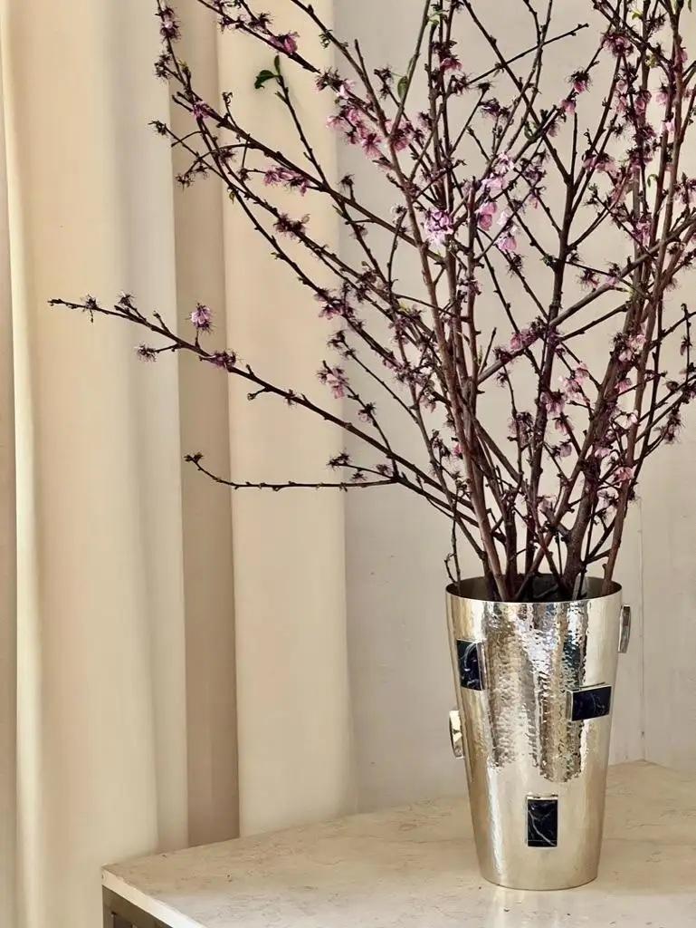 SET Glaciar Vasi da fiori corti, alti, in alpaca d'argento e pietra d'onice nera in vendita 1