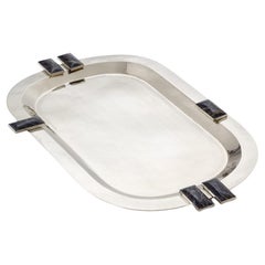 SET Glaciar Silver Alpaca,  Black Onyx Stone Medium & Large Bar Tray
