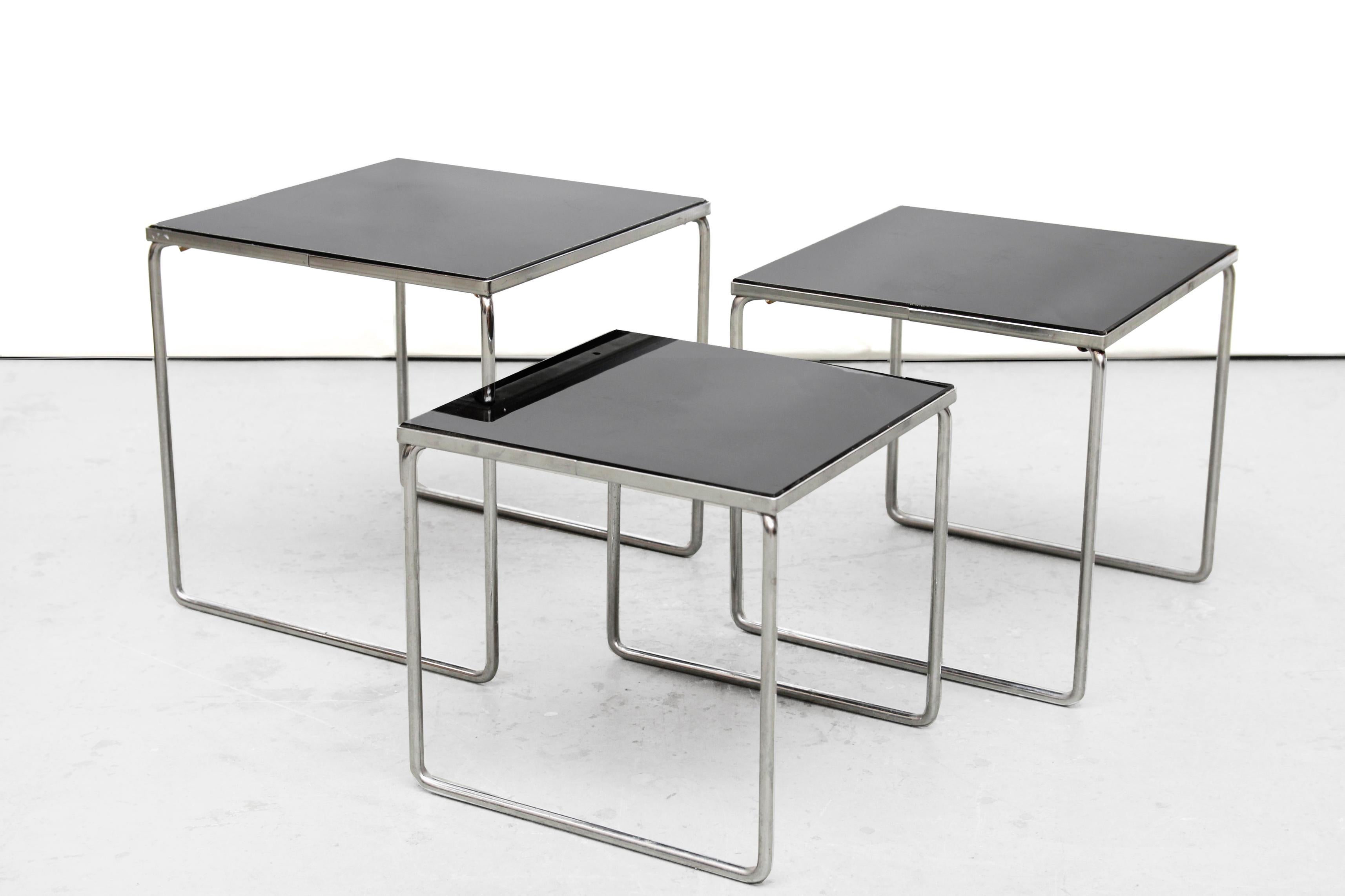 Mid-Century Modern Set Glass and Chrome Nesting Tables