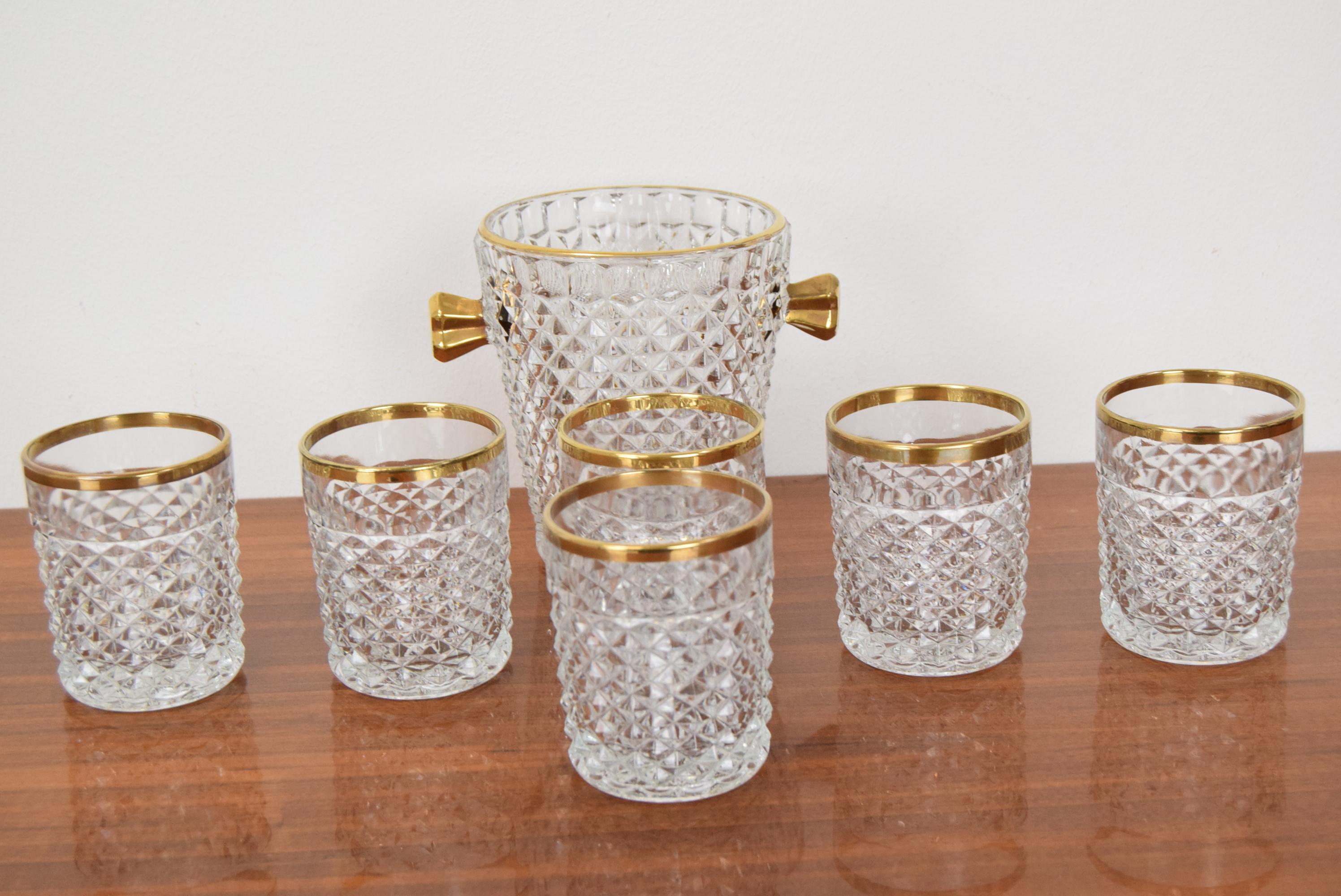Set Glassware Barware of Mid-Century by Bohemia Crystal, 1960's In Good Condition For Sale In Praha, CZ