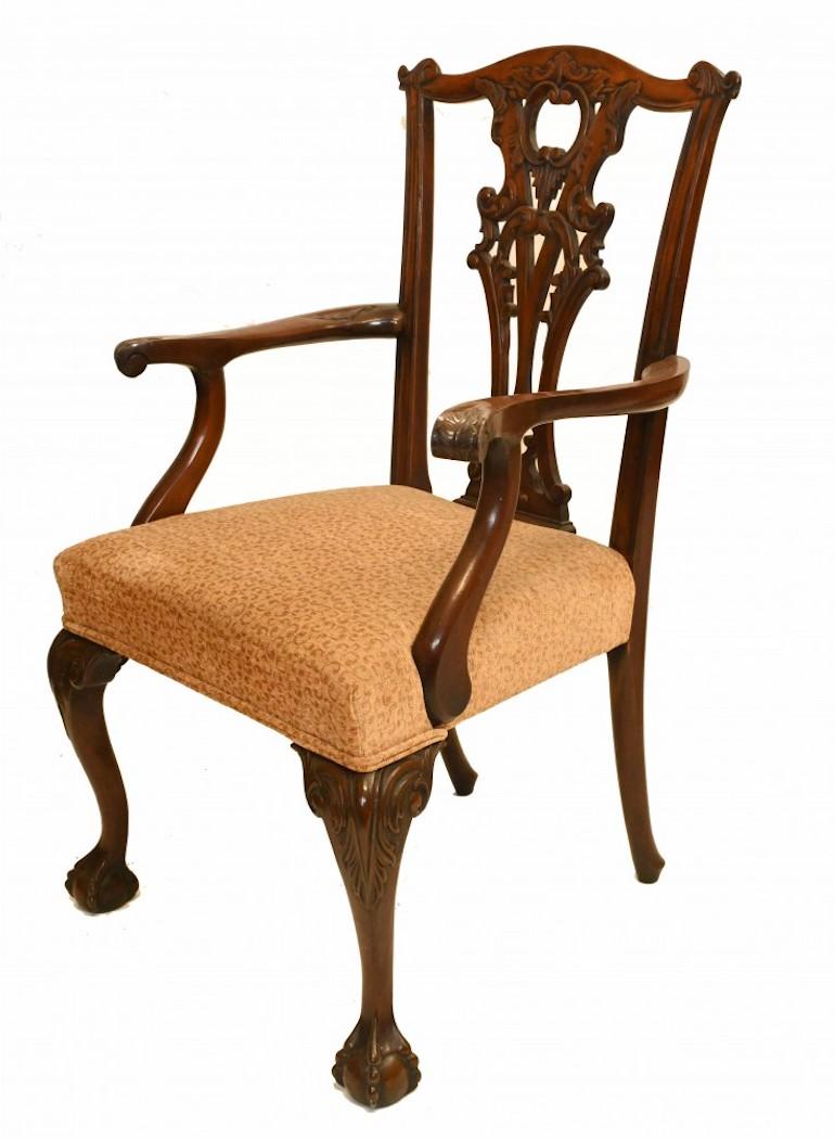 Set Gothic Chippendale Dining Chairs Mahogany Antique 1890 For Sale 6