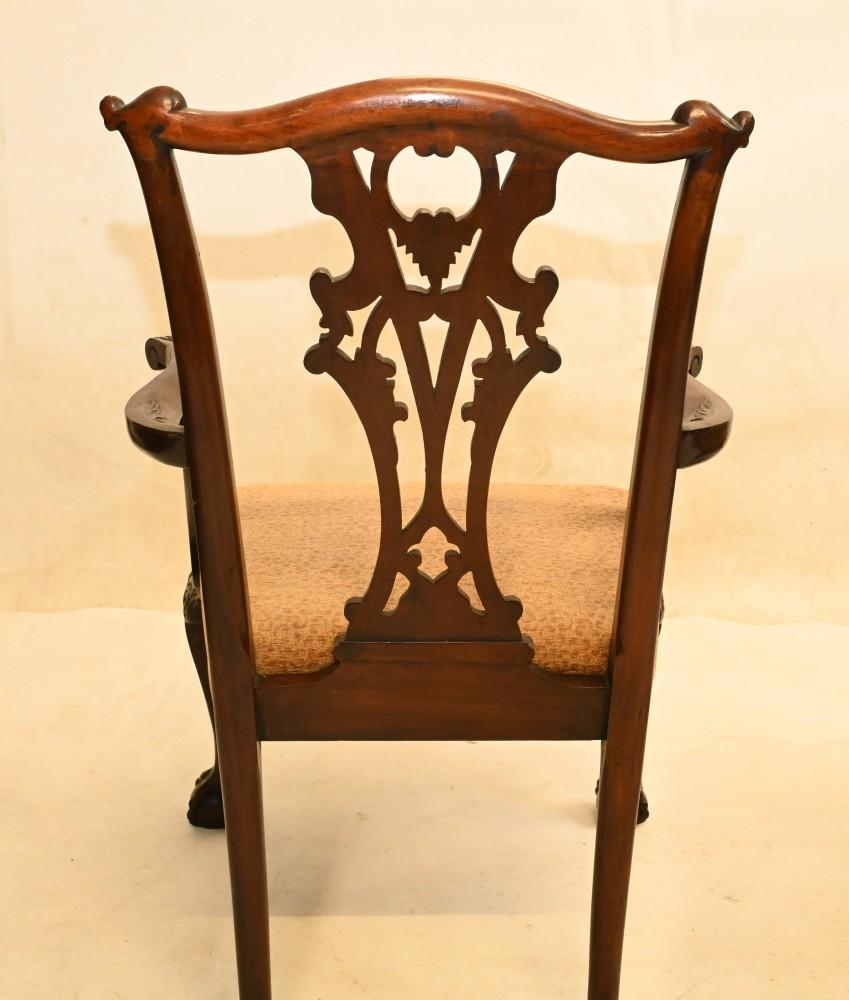 Set Gothic Chippendale Dining Chairs Mahogany Antique 1890 For Sale 1