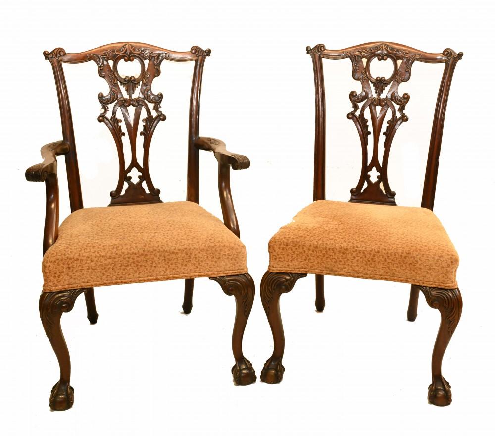 Set Gothic Chippendale Dining Chairs Mahogany Antique 1890 For Sale 3