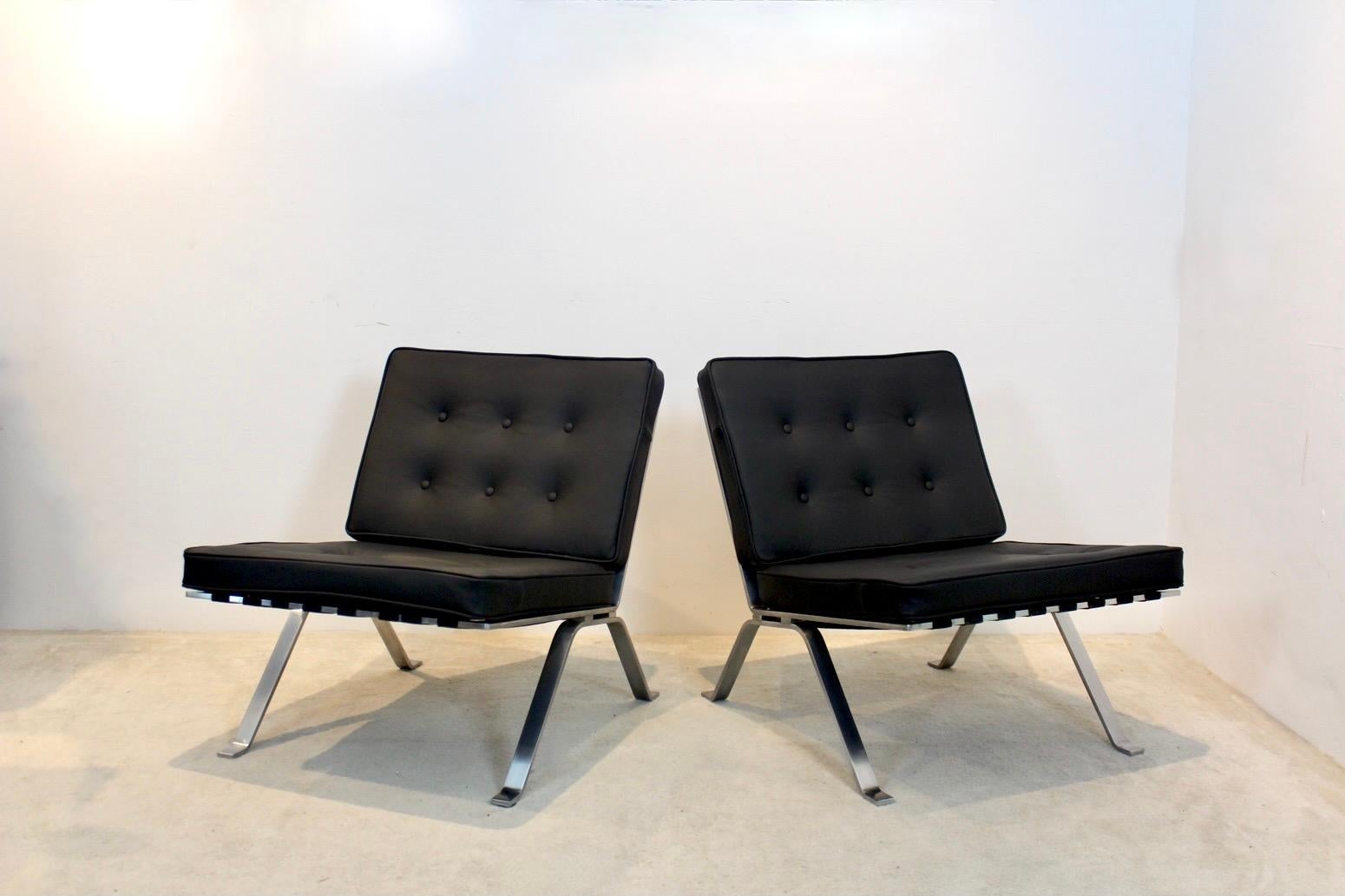 Ensemble de chaises longues Hans Eichenberger en cuir et acier inoxydable pour Girsberger S en vente 3