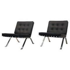 Set Hans Eichenberger Leather and Stainless Steel Lounge Chairs for Girsberger S