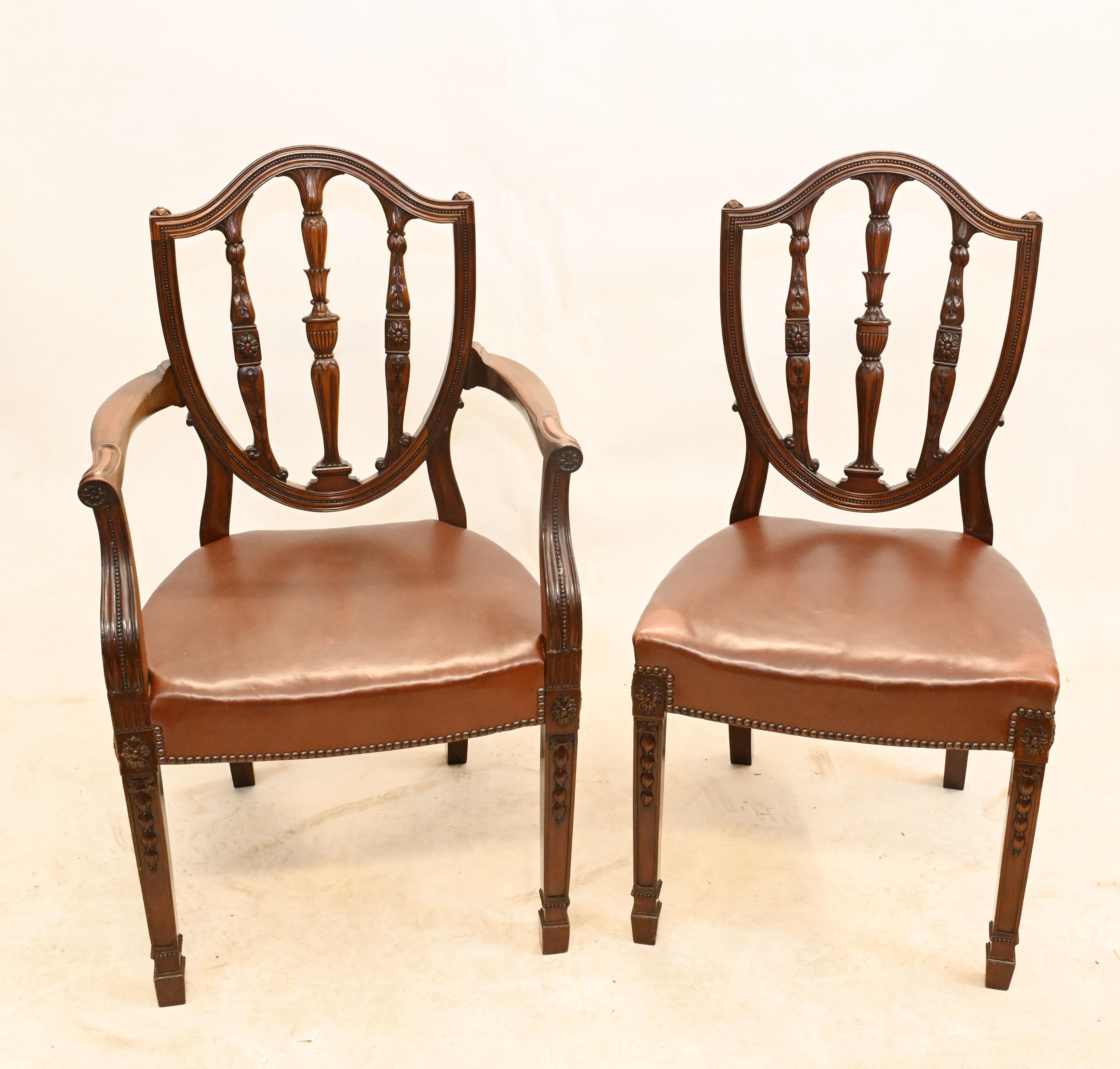 Late 20th Century Set Hepplewhite Dining Chairs Antique Mahogany 1880 For Sale