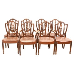 Set Hepplewhite Dining Chairs Antique Mahogany 1880