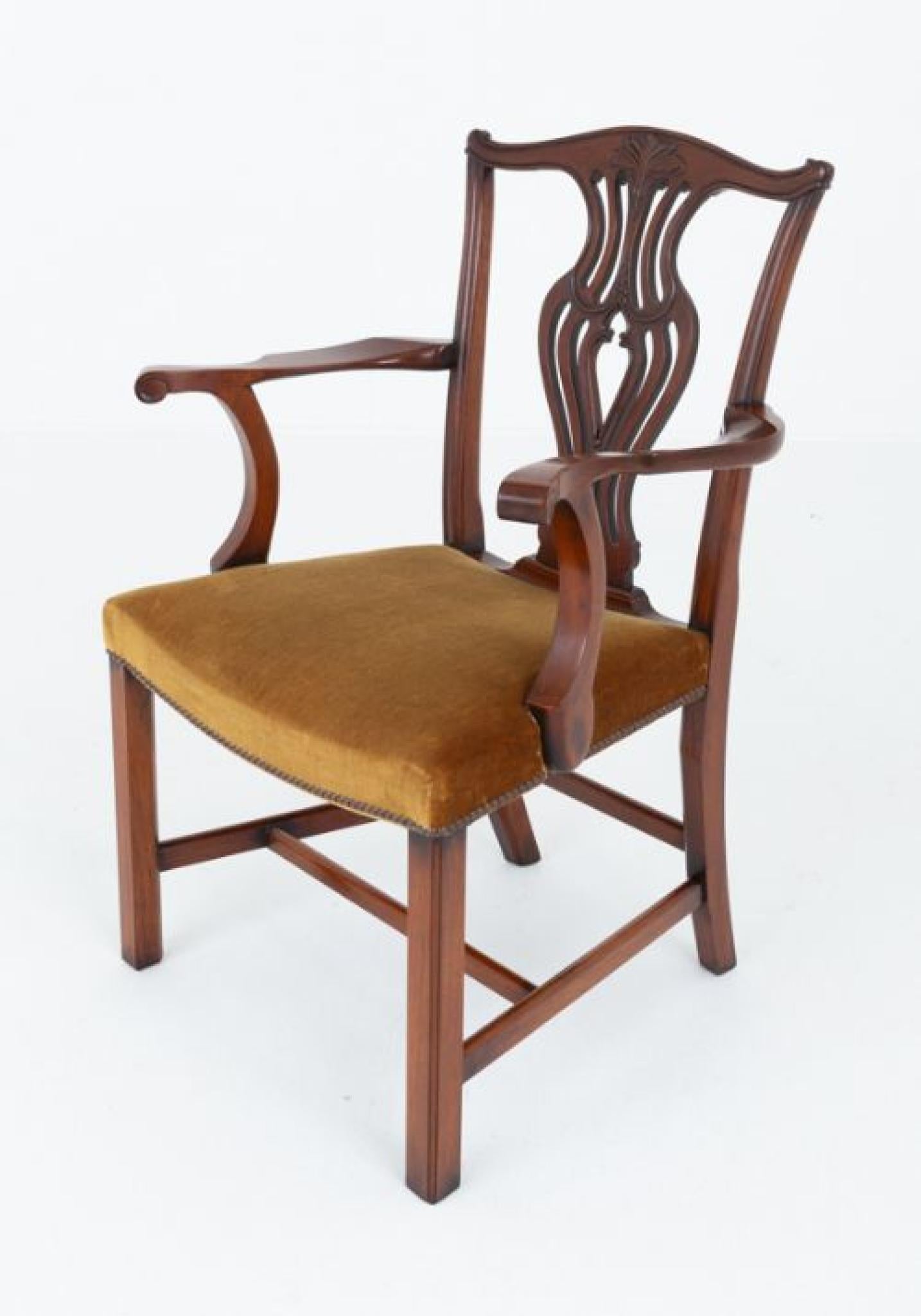 Set di 8 (6 + 2) sedie da pranzo in mogano in stile Hepplewhite
Le sedie sono sollevate da gambe quadrate con un telaio ad 