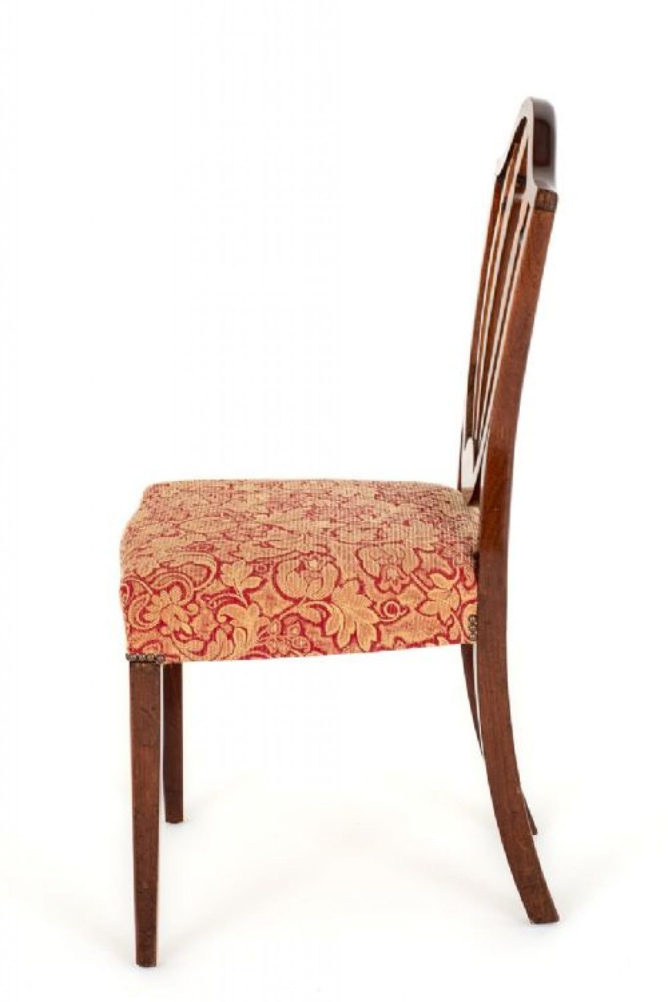 Early 20th Century Set Hepplewhite Dining Chairs Marquetry Inlay For Sale