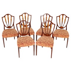 Antique Set Hepplewhite Dining Chairs Marquetry Inlay