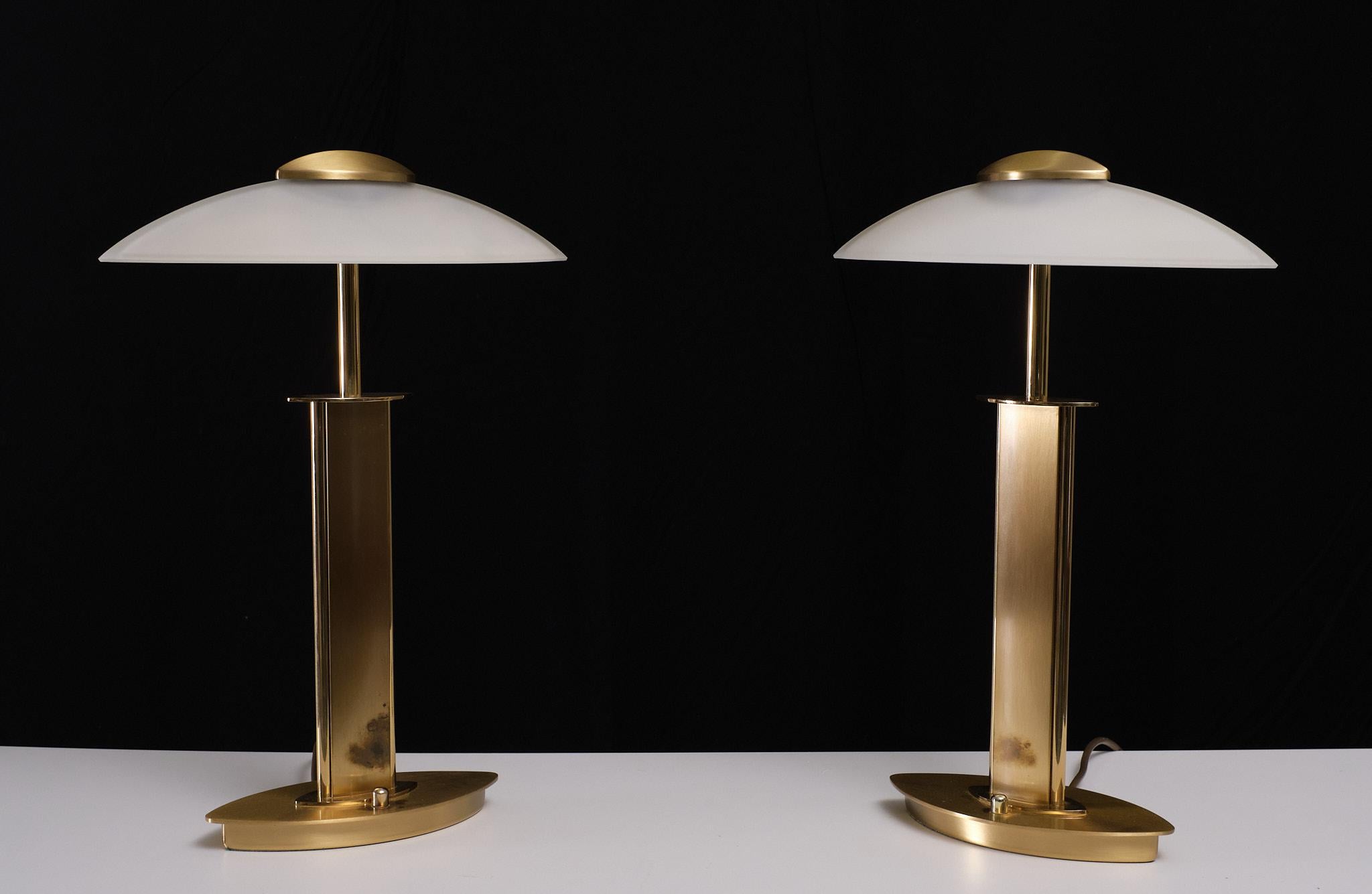 set Holtkotter Brass table lamps 1980s Germany 3