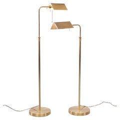 Set Identical Swing Arm Brass Floor Lamps Sölken Leuchten, 1970s, Germany