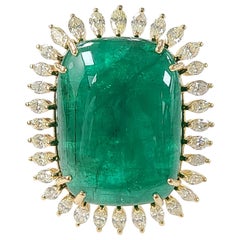18 Karat Gold 25.99 Carat Natural Emerald Cab Ring with Yellow Diamond