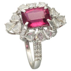 Set in 18 Karat Gold, 2.78 Carat Tourmaline and Rose Cut Diamond Cocktail Ring