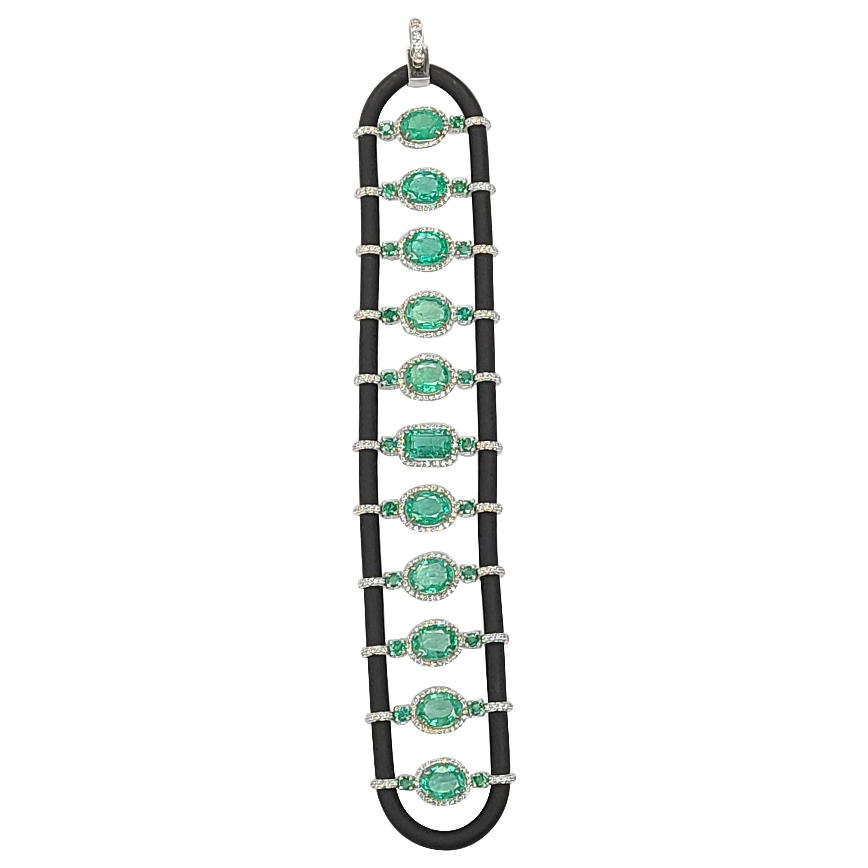 18 Karat Gold Chord Emerald Bracelet with Diamonds