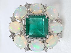 Set in 18 Karat Gold, Ethiopian Opal, Zambian Emerald and Diamond Cocktail Ring