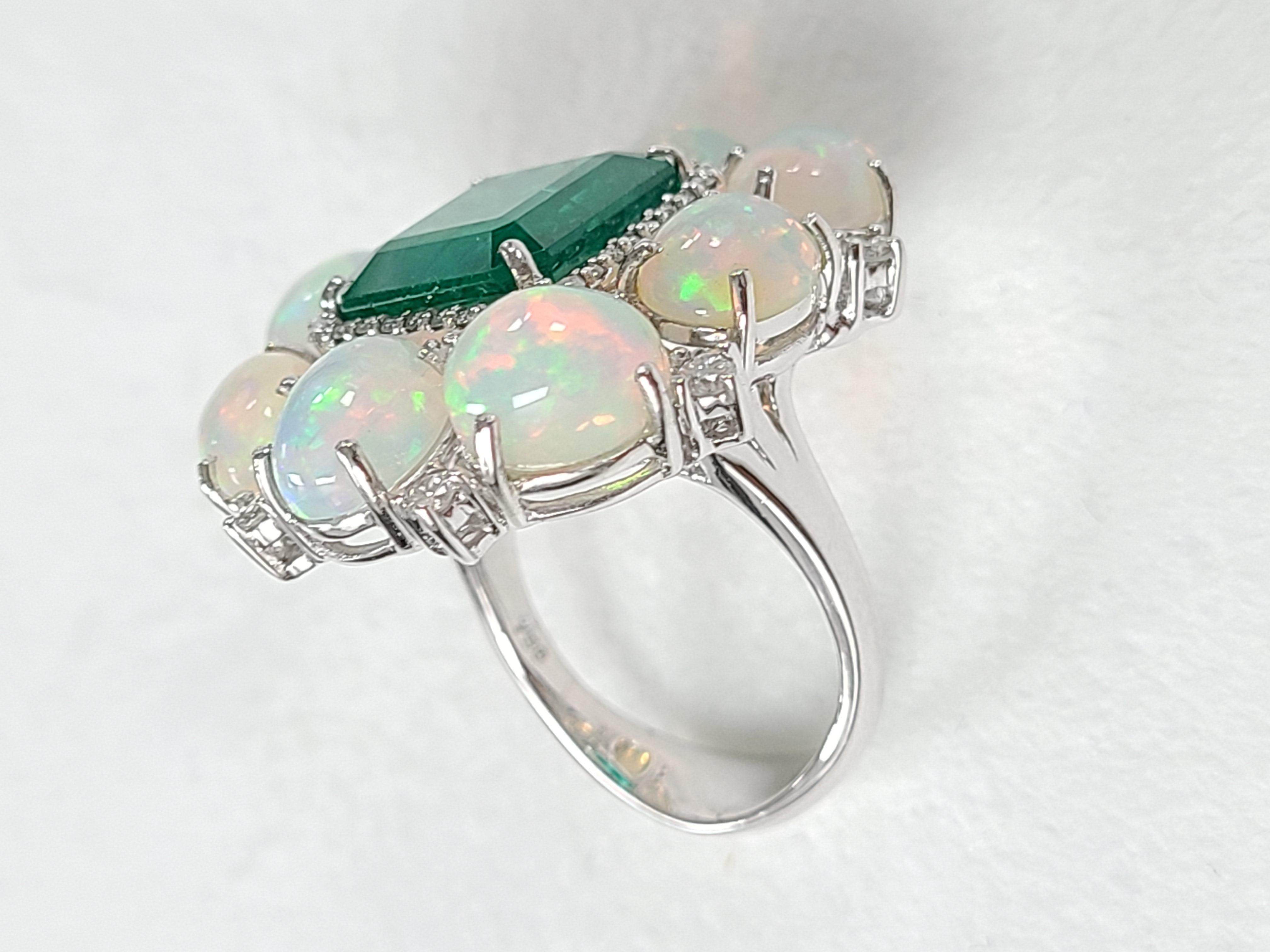 Set in 18 Karat Gold, Ethiopian Opal, Zambian Emerald and Diamond Cocktail Ring In New Condition In Hong Kong, HK