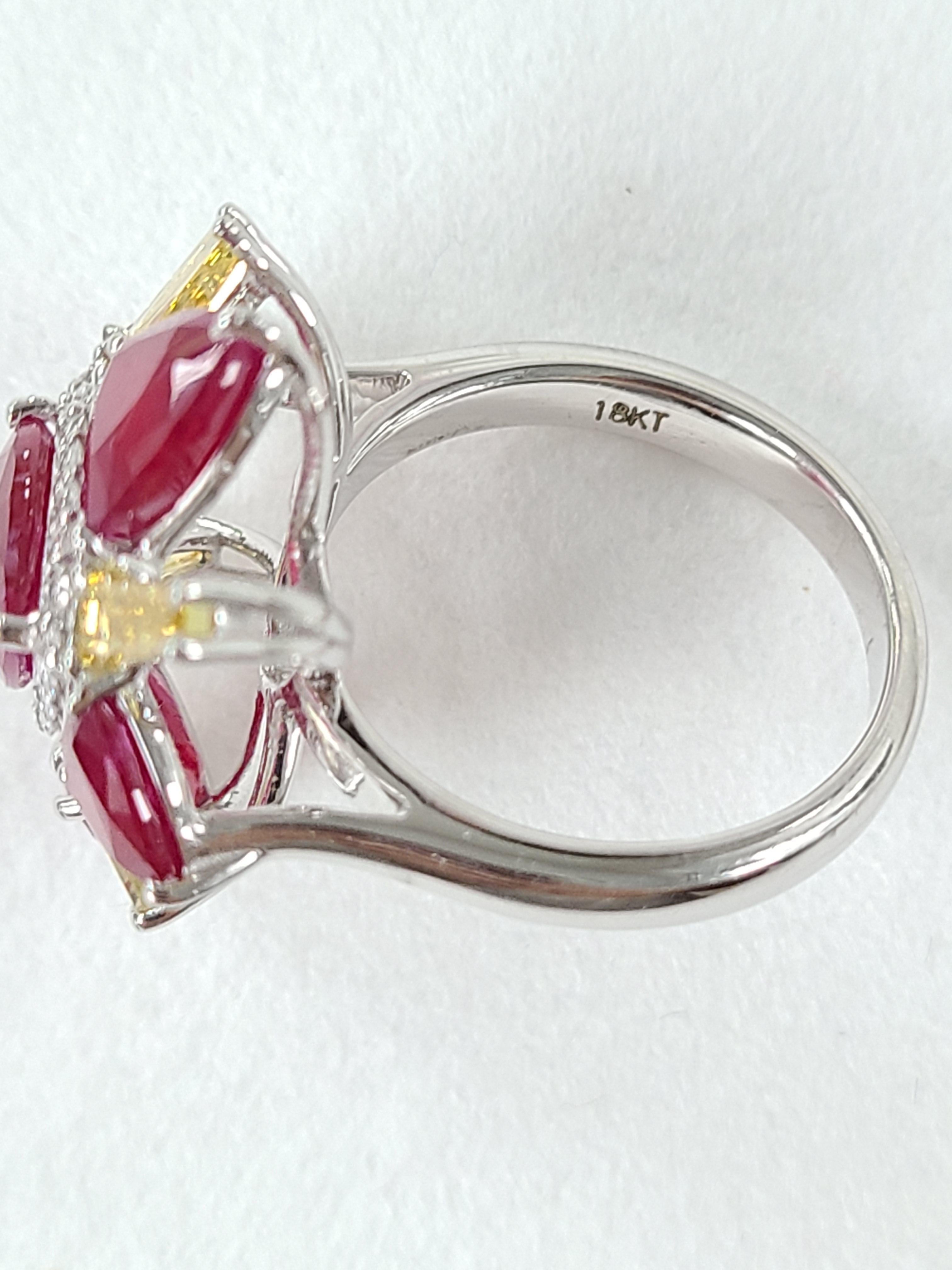 18 Karat Gold Mozambique Ruby and Baguette Diamonds Cocktail Ring 1