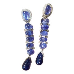 Set in 18 Karat Gold, Natural Burmese Blue Sapphire & Diamonds Dangler Earrings