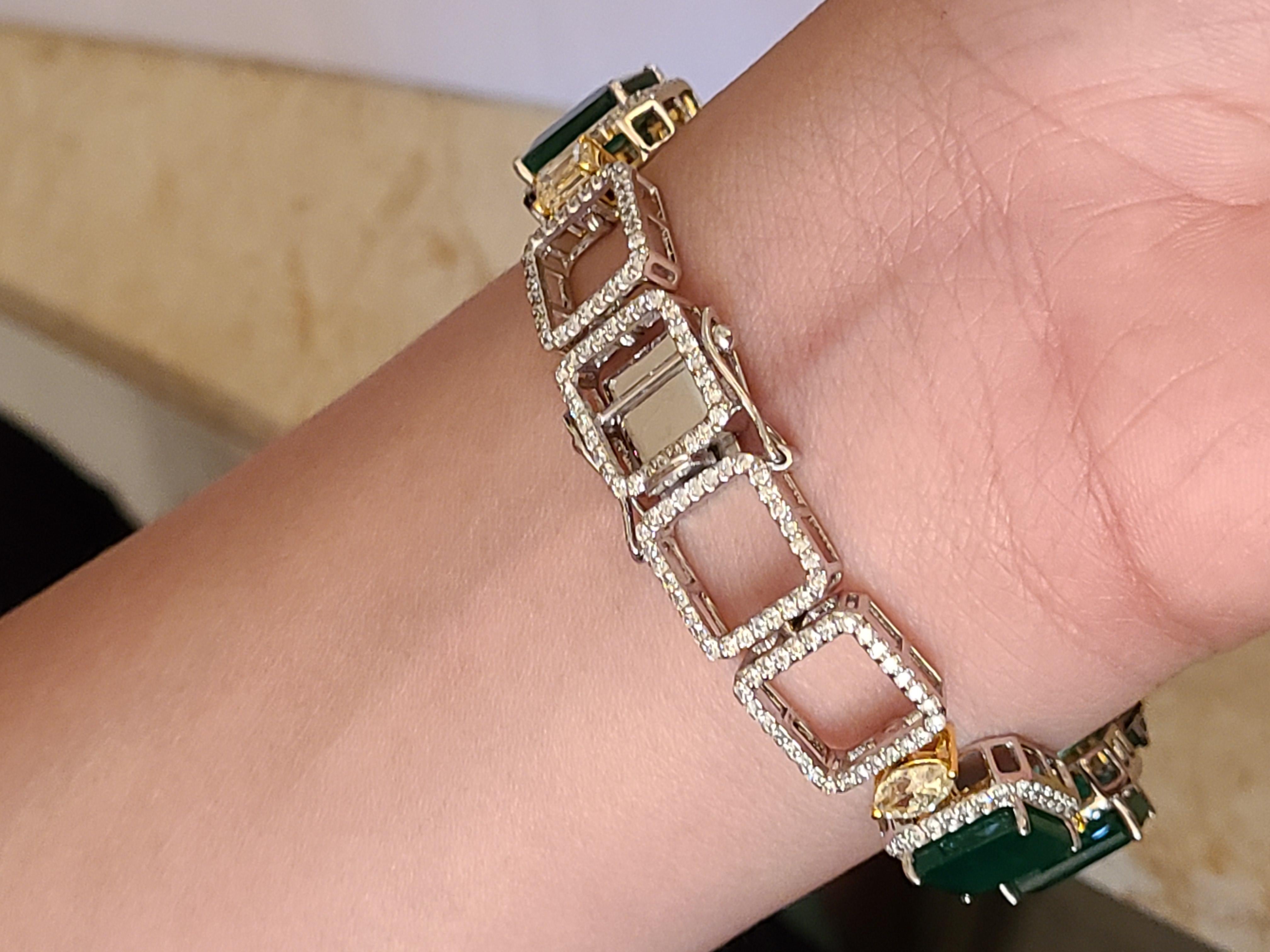 18 Karat Gold Natural Emerald with Yellow Diamond Bracelet 3