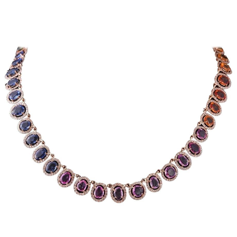 Set in 18 Karat Gold, Natural, Multi, Sapphire and Diamonds Chocker or Necklace