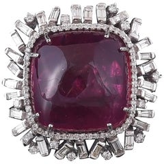 Set in 18 Karat Gold Natural Tourmaline and Baguette Diamonds Dome Cocktail Ring