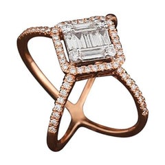 Bague en or rose 18 carats sertie d'un diamant en forme de grappe, à sertissage invisible
