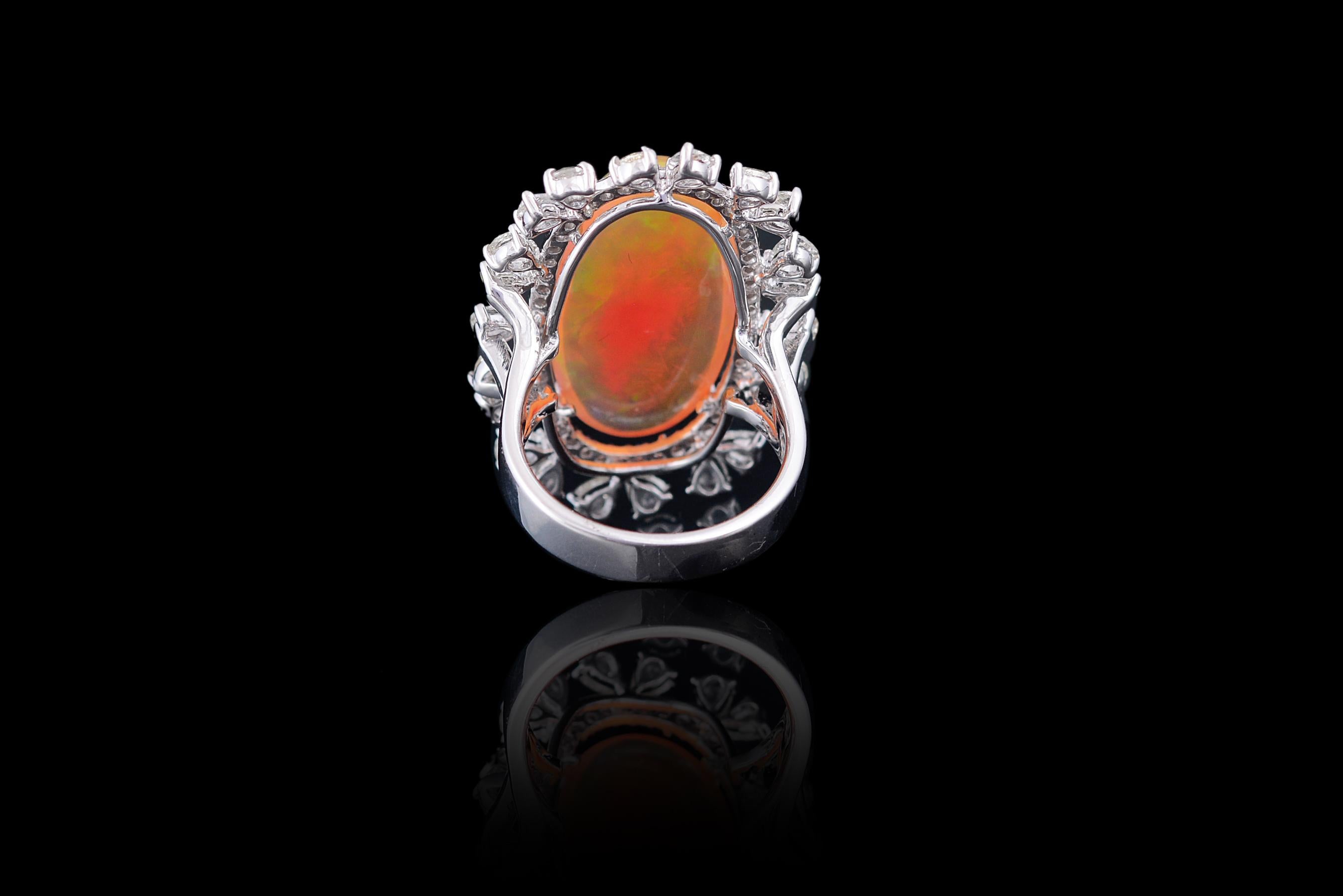 Modern Set in 18 Karat White Gold, Ethiopian Opal and Rose Cut Diamonds Cocktail Ring