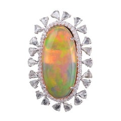 Set in 18 Karat White Gold, Ethiopian Opal and Rose Cut Diamonds Cocktail Ring