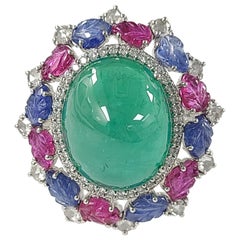 18 Karat White Gold Natural Emerald, Ruby, Sapphire Ring with Diamonds